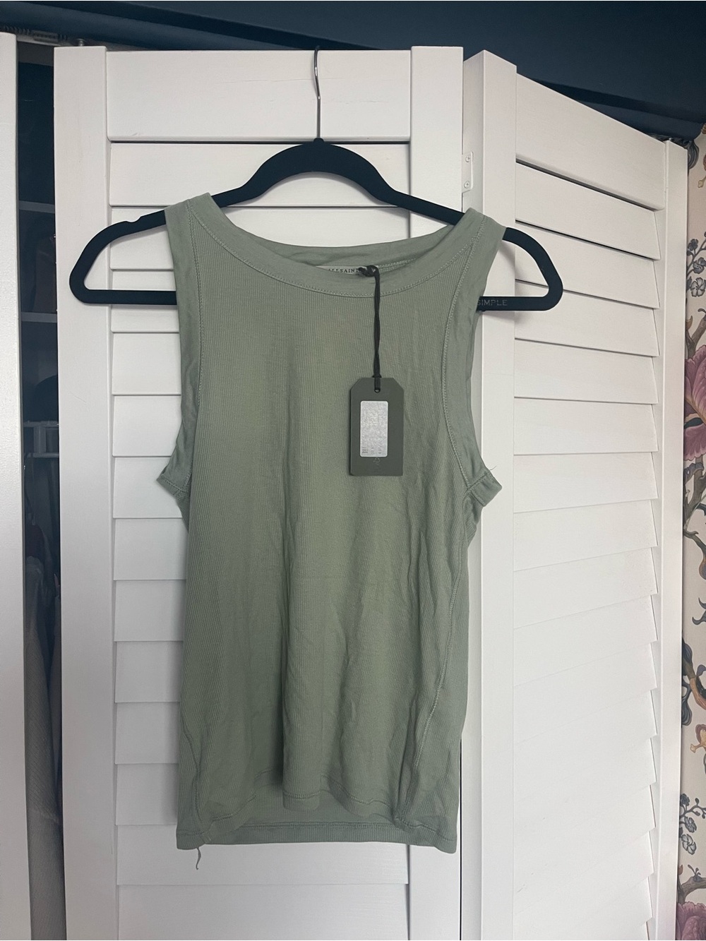 AllSaints Olive Green Ribbed Tank Top